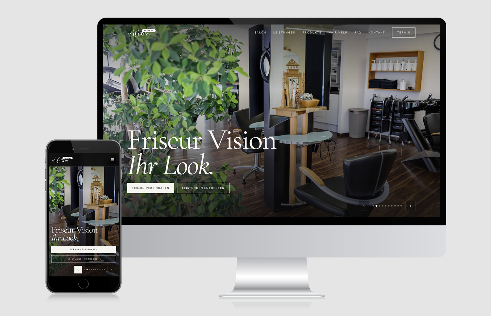 Screenshots der Web und mobilen Ansicht der neuen Webseite des Friseur Vision in Rudersberg