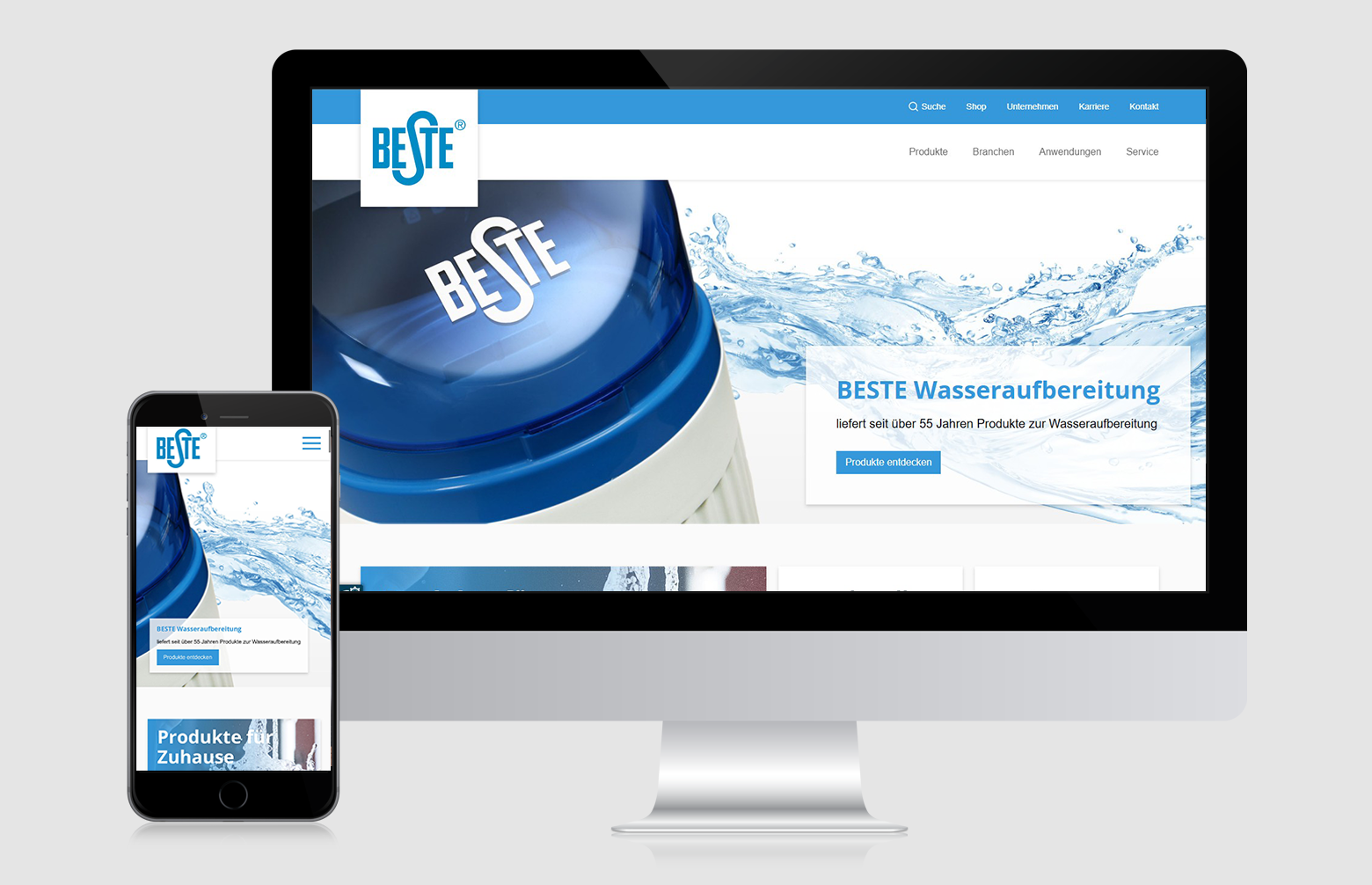 Screenshot der Website von BESTE Wasseraufbereitung GmbH